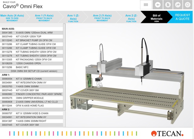 Tecan Cavro Omni Flex interactive 3D product configurator for laboratory automation equipment.