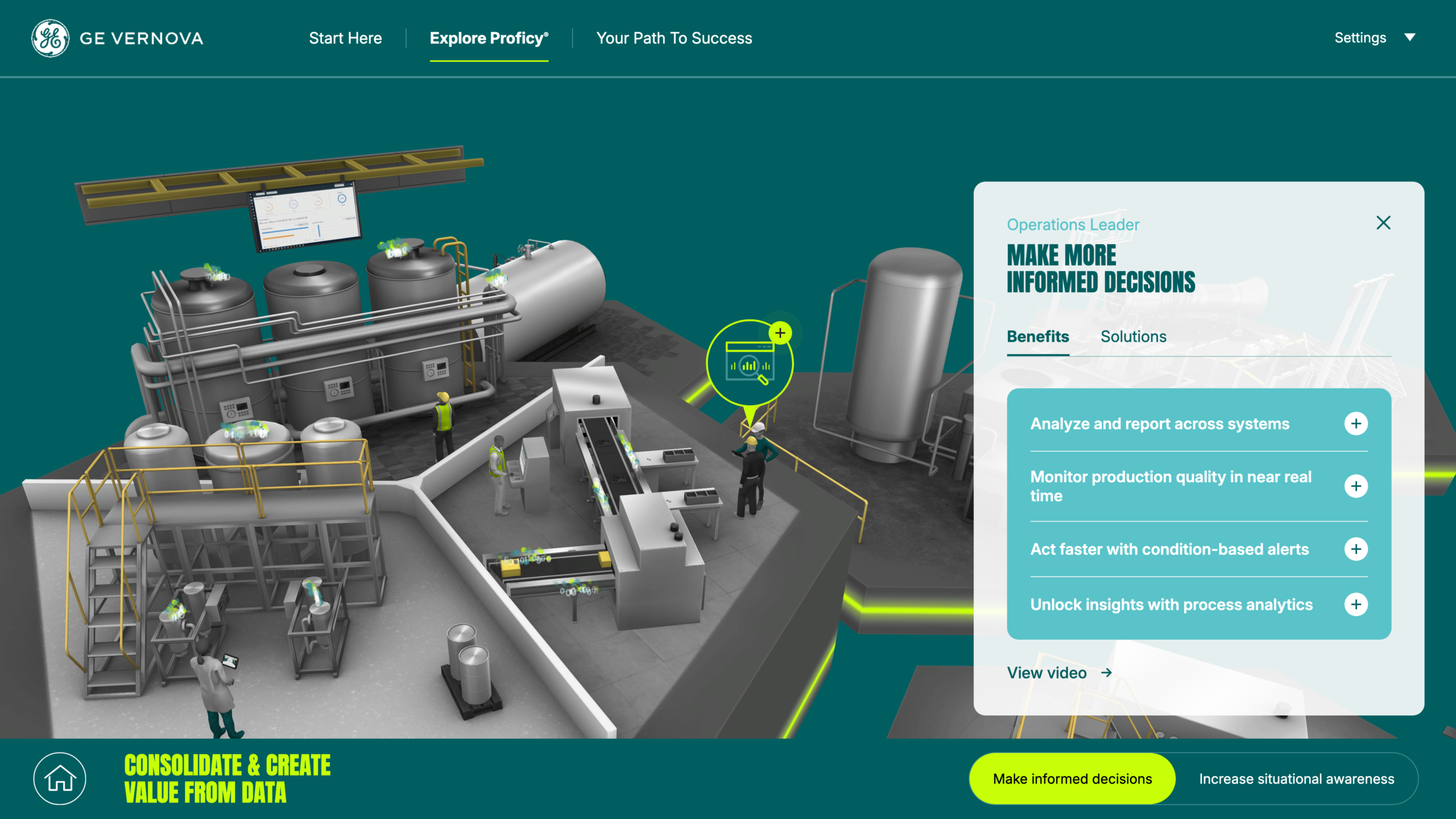 Interactive 3D GE Vernova Proficy experience visualizing industrial operations, data analytics, and real-time production insights.