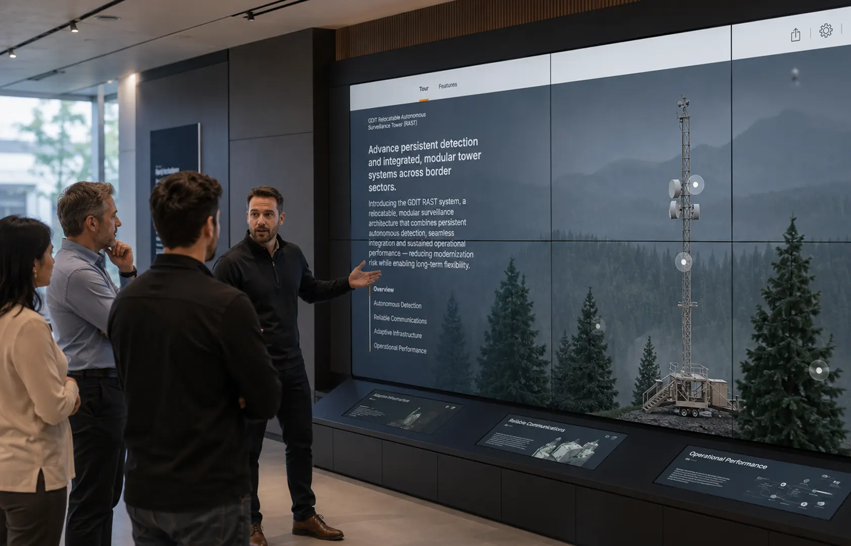 Interactive digital solution experience in an executive or customer briefing center for B2B buyers.