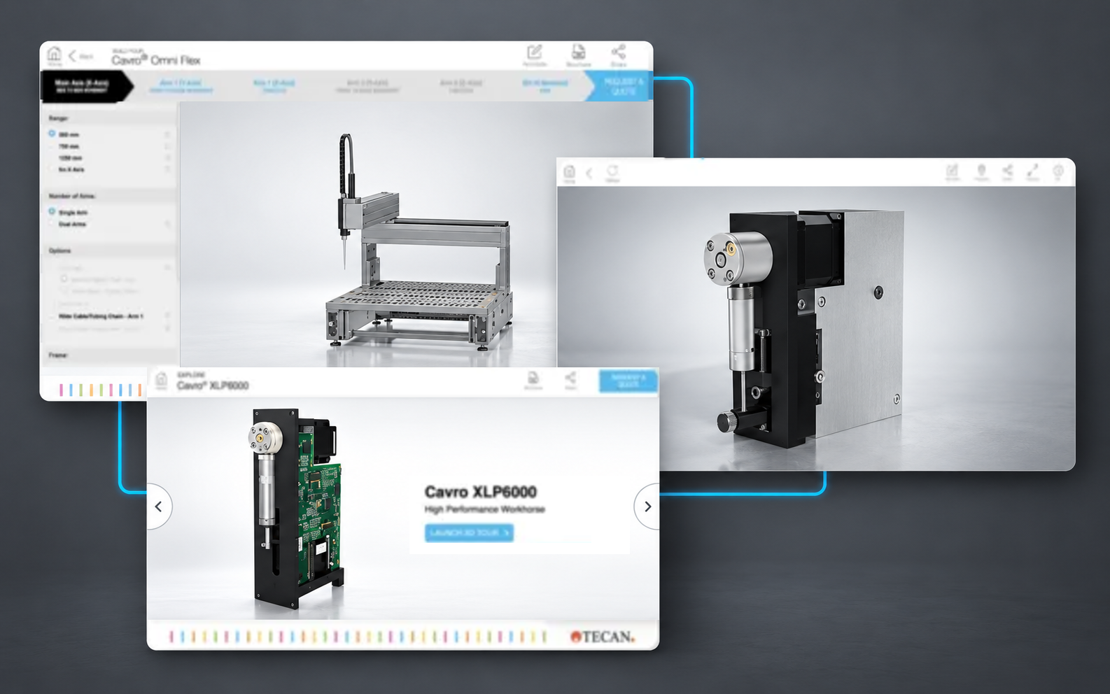 Tecan interactive 3D product and solution configurator for laboratory equipment and automation systems.